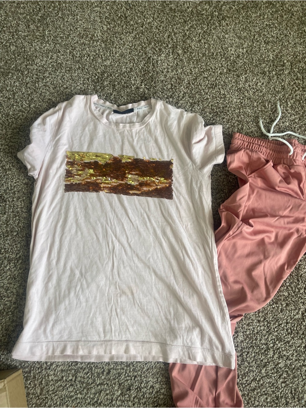 Women’s DKNY shirt and pink joggers size Large